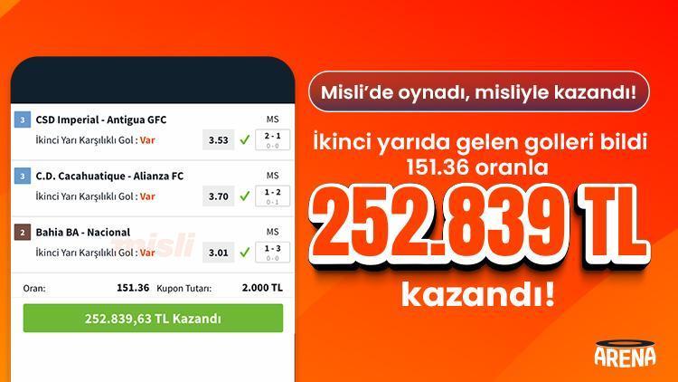 İkinci yarıda gelen golleri bildi 151.36 oranla 252.839 TL kazandı!