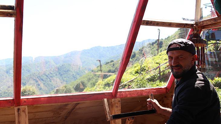Rize Çayeli’nde Helikopter Şeklinde Ahşap Yapı İlgi Çekiyor