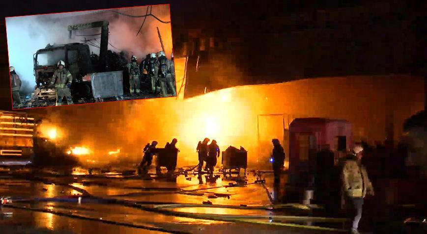 İkitelli’de Depo Yangını: 2 TIR, 8 Kamyon ve 4 Forklift Kapalı Alanlarda Zarar Gördü