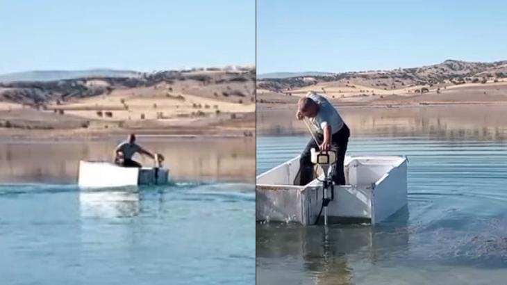 Koyunbaba Barajı’nda Buzdolabı Kayığı: Hurda Parçalarla Kendi Yolunu Çizen Demir Adam