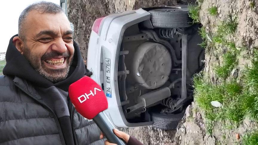 Boş arazideki göçükteki araç: Toprak kaymasıyla çukurun içine düşen otomobil