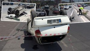 İstanbul Avcılar’da Trafik Kazası: Refüje Çarpıp Takla Attı