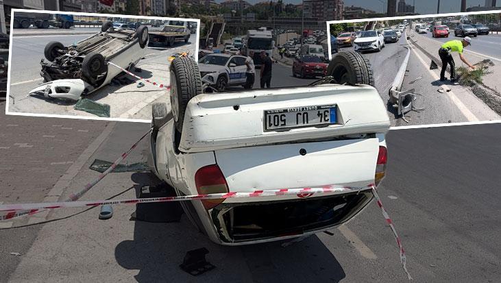 İstanbul Avcılar’da Trafik Kazası: Refüje Çarpıp Takla Attı